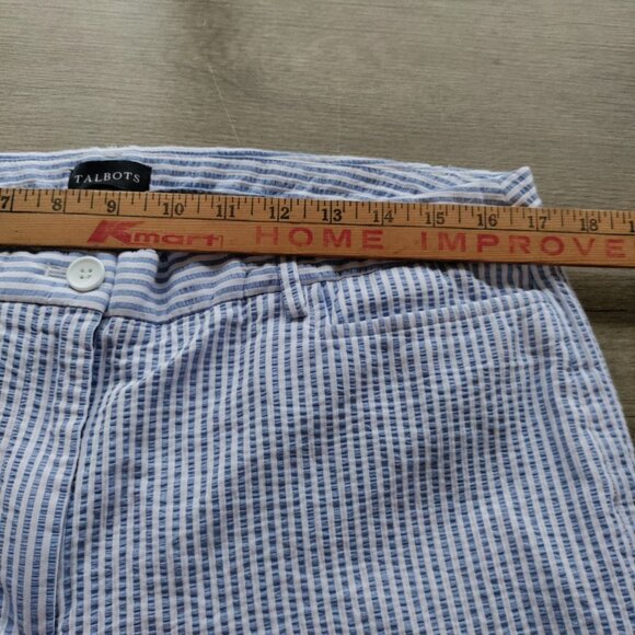 Talbots Seersucker Striped Crop Capri Pants Cotton Blue White Womens 14P - Picture 5 of 8